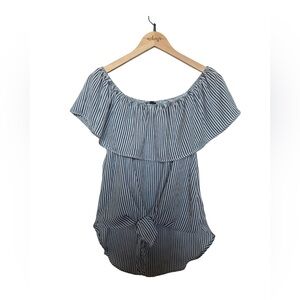 Staccato Navy and White Striped Off the Shoulder Top Small